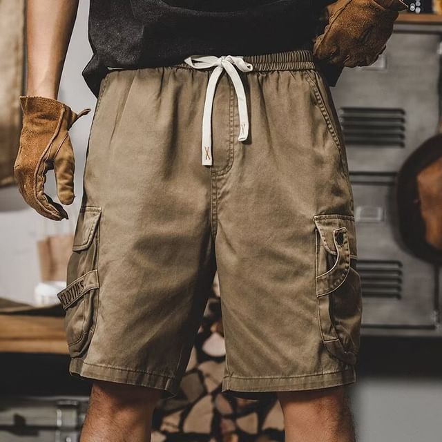 Neonity Wear-Drawstring Waist Plain Cargo Shorts