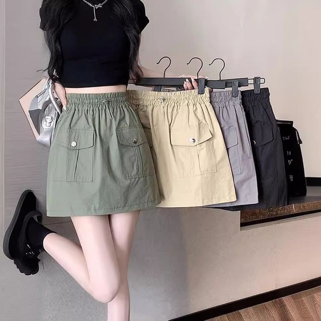 Essere-High Waist Plain Mini A-Line Skirt