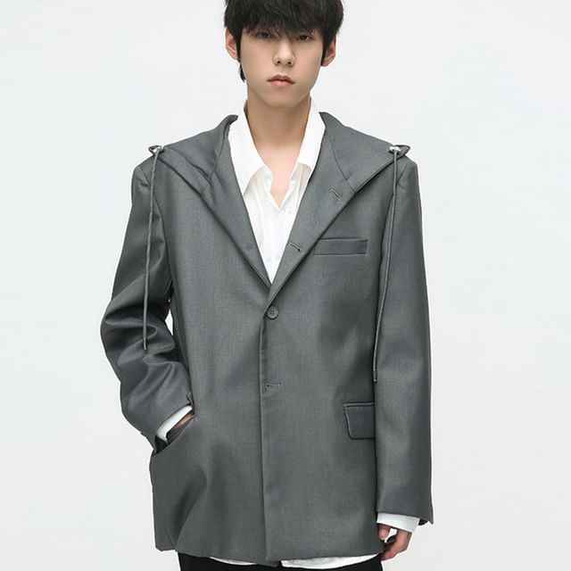 DragonRoad-Plain Hooded Single-Breasted Blazer