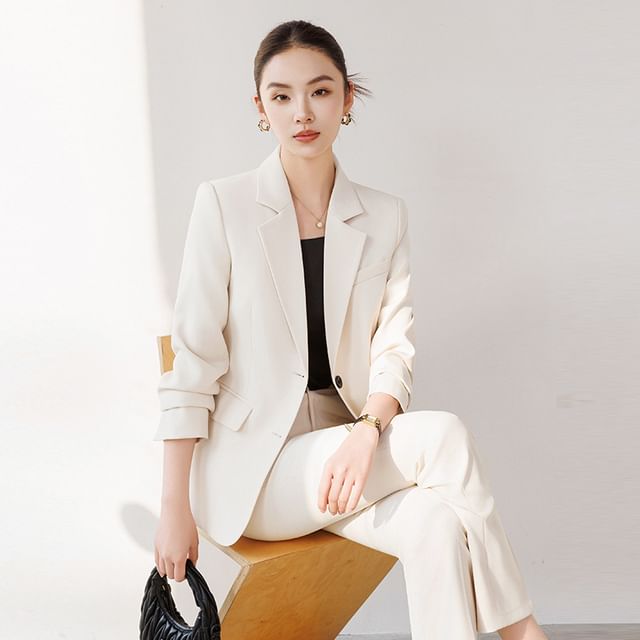 Skyheart-Button-Up Plain Blazer Tapered Dress Pants Set