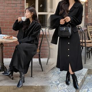 HOTPING Notch-Collar Long Shirtdress Sale