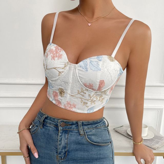 Nabla - Floral Embroidered Bustier Top