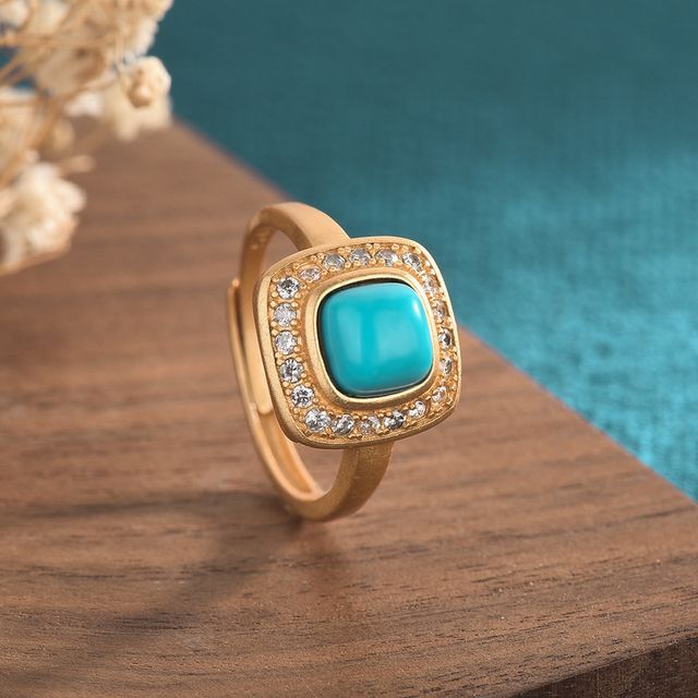 Vaje-Square Faux Gemstone Alloy Open Ring-One Size