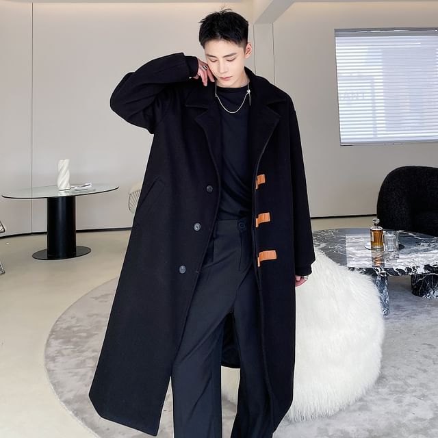 Freehop-Lapel Collar Plain Single Breasted Long Coat