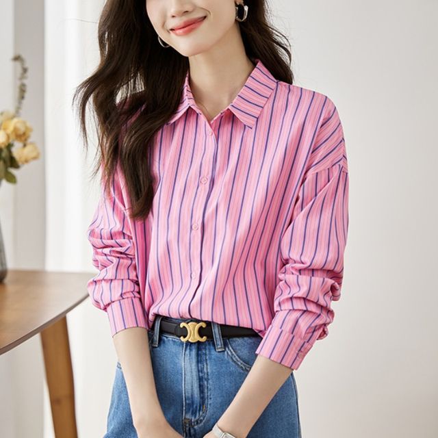 Dragan Pulse-Long-Sleeve Collared Striped Shirt