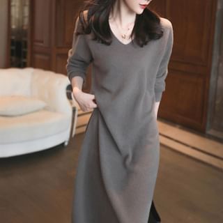 Omibayo V-Neck Long Sleeve Midi Sweater Dress Sale