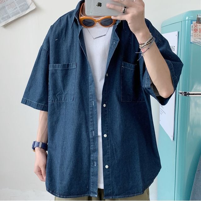 Wescosso - Short-Sleeve Denim Shirt | YesStyle