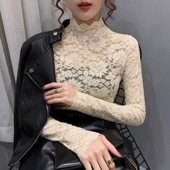 BEEAM - Long-Sleeve Mock-Neck Lace Top