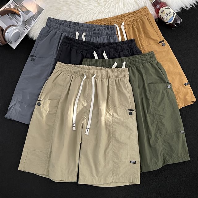Plummie-Drawstring Waist Wide Leg Cargo Shorts