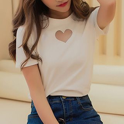 Ashlee - 心心網紗拼接短袖T恤 Ashlee - 心心網紗拼接短袖T恤