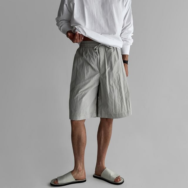 mopagrati-Drawstring Waist Plain Shorts