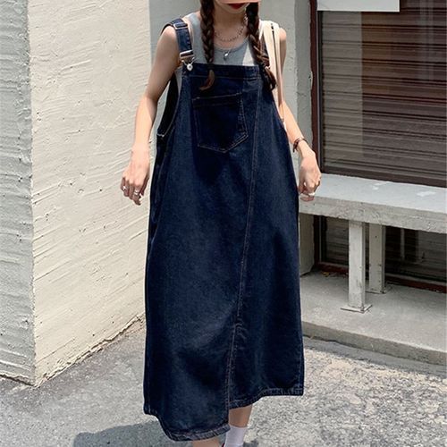 Loose Fit Casual Denim Overall Dress Front Pockets Non - Temu