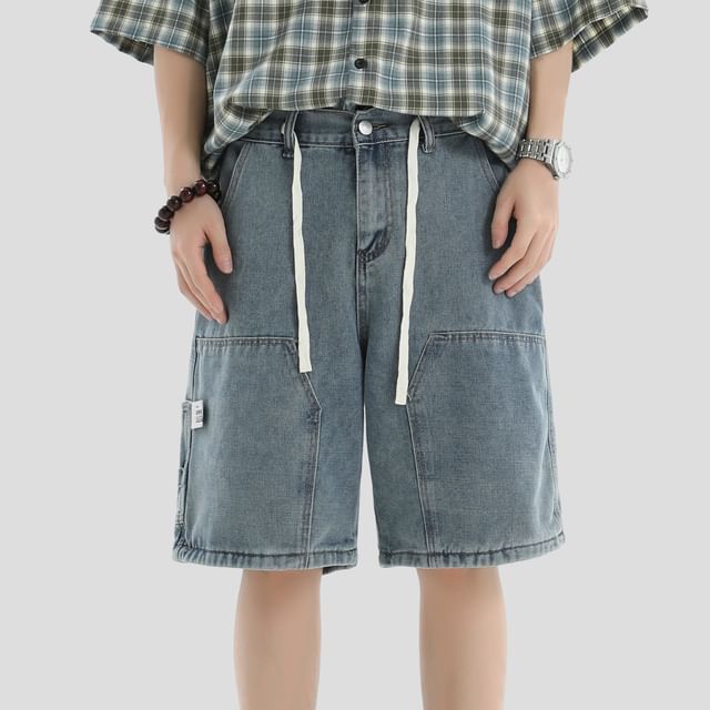 INStudio-Mid Rise Washed Denim Shorts