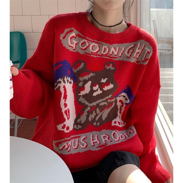 Luna Rouge-Long-Sleeve Printed Knit Sweater-One Size