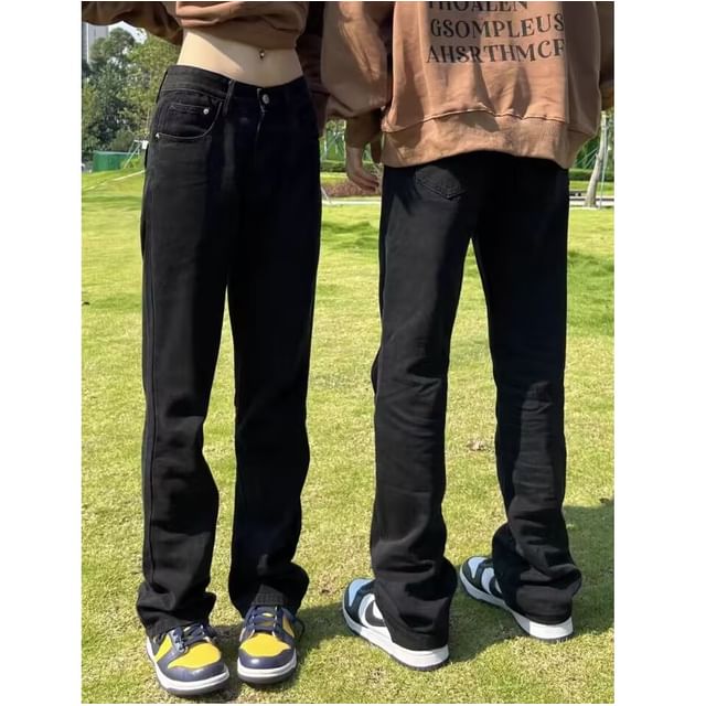 Koiyua-Mid Rise Plain Straight Leg Jeans