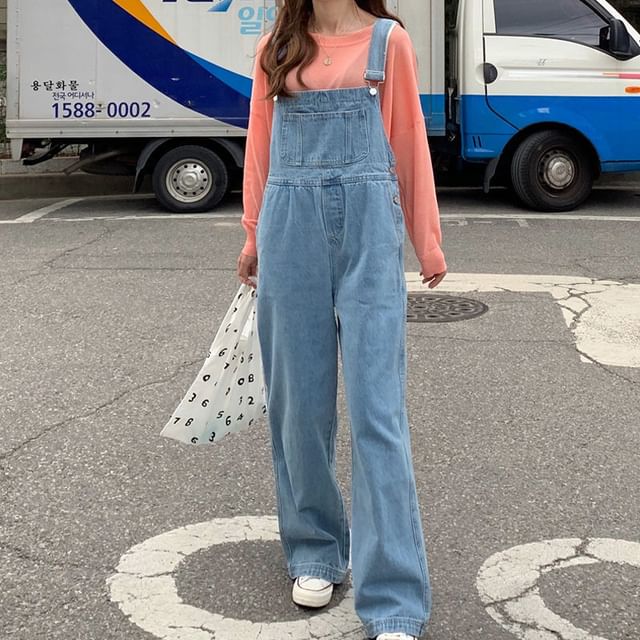 Sisyphi-Washed Denim Wide Leg Overalls