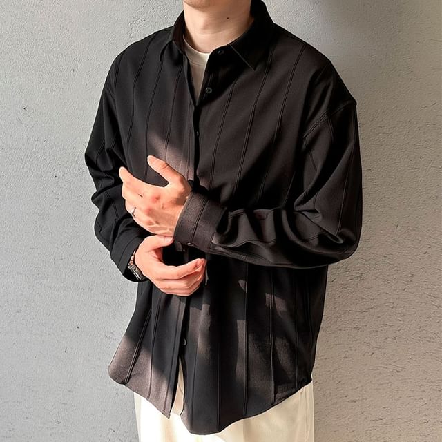 Zentrus-Long-Sleeve Collared Plain Shirt