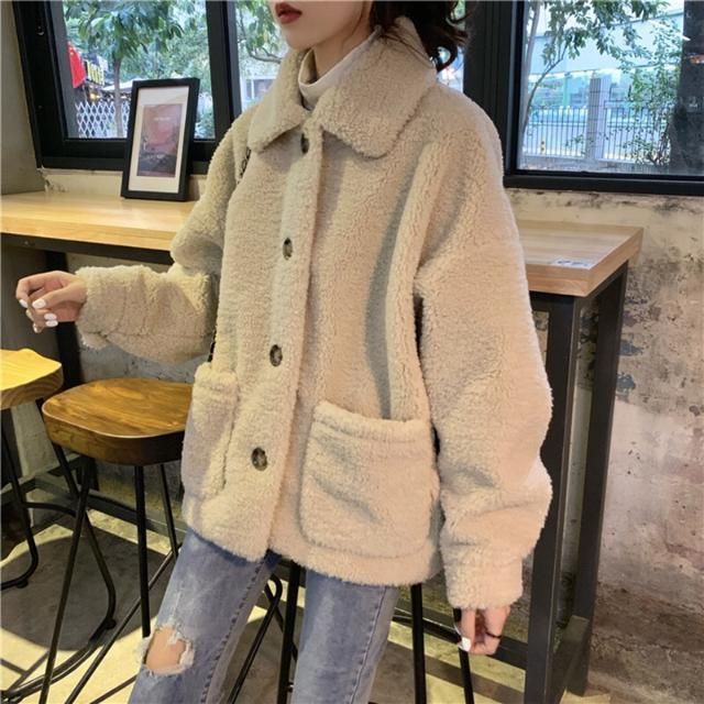 Everose-Collared Fleece Button Jacket