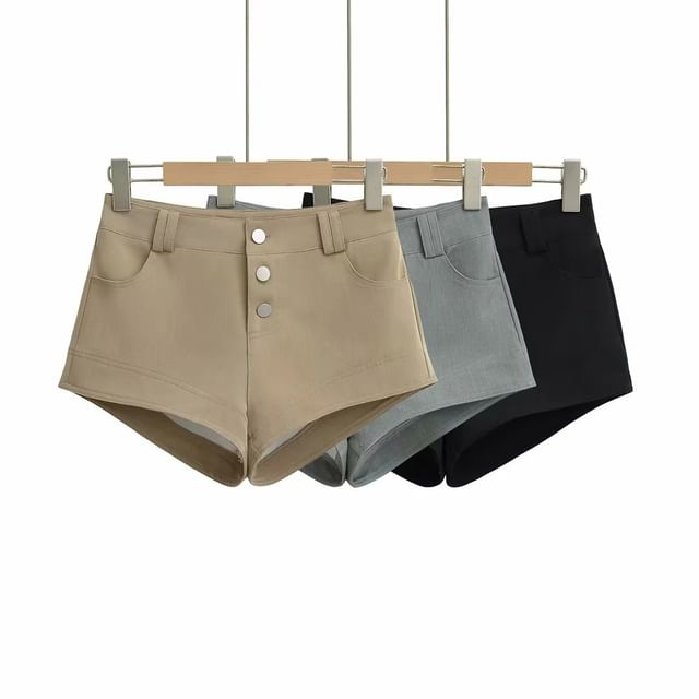 Asiris-Mid Waist Plain Shorts
