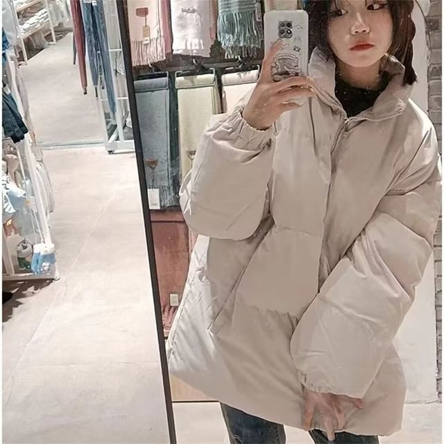 Dute-Plain Zip Puffer Jacket