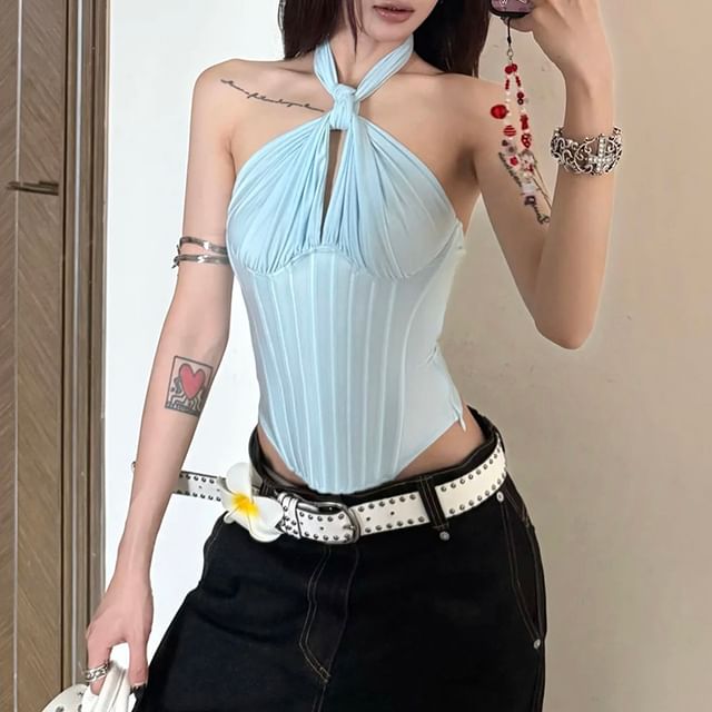 Bababy-Halter Plain Knotted Bustier Top