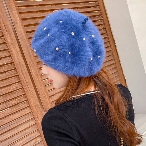 Embellished wool knit beret