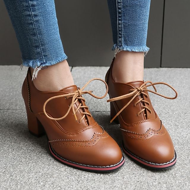 Cinnabelle-Low Heel Brogue Lace-Up Oxfords