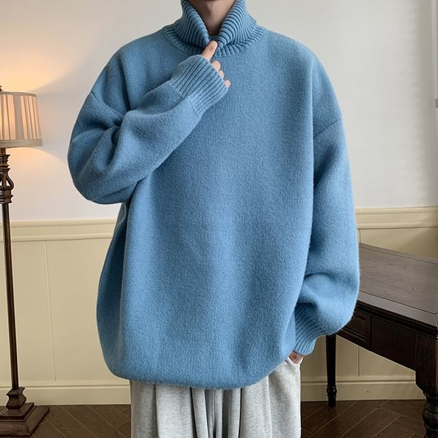 Bay Go Mall-Long-Sleeve Turtleneck Plain Sweater