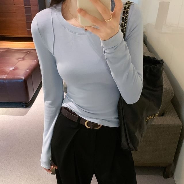 Gilmort-Long Sleeve Crew Neck Plain Tee