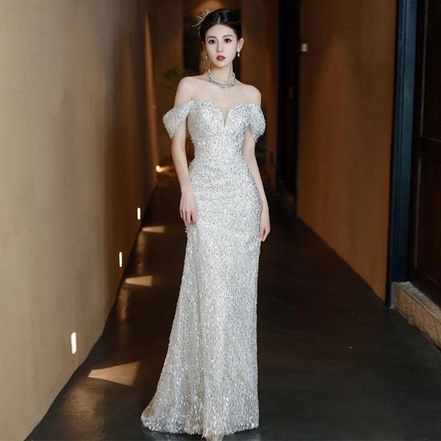 Off Shoulder Plain Mermaid Evening Dress