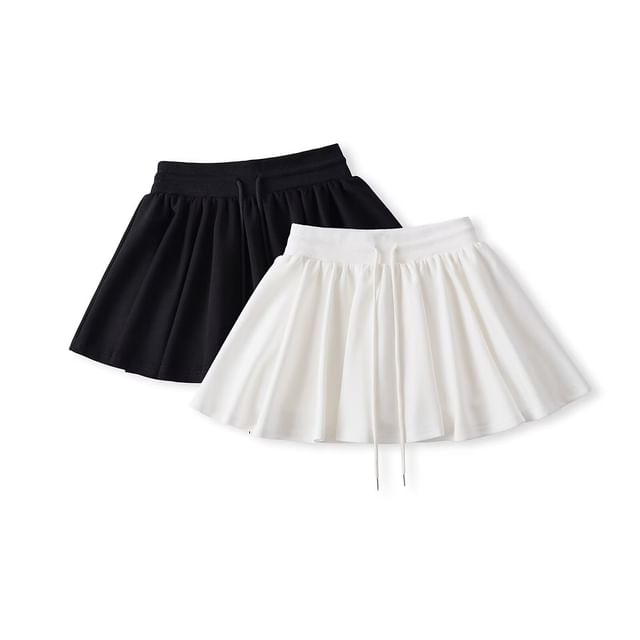 JVL-Drawstring Waist Plain Mini A-Line Skirt