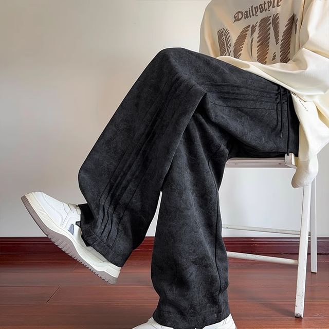 Savenne-Drawstring Waist Two Tone Loose Fit Pants