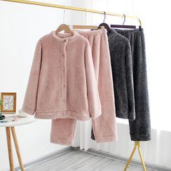 Somnus - 情侶款家居服套裝: 純色抓毛襯衫 + 褲 Somnus - 情侶款家居服套裝: 純色抓毛襯衫 + 褲