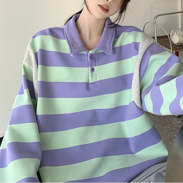 striped polo sweatshirt