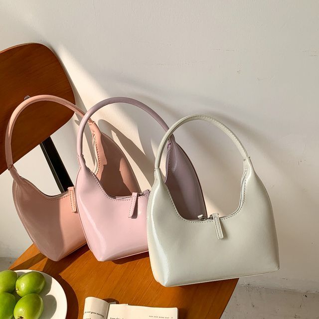 FAYLE-Faux Leather Plain Zip Shoulder Bag
