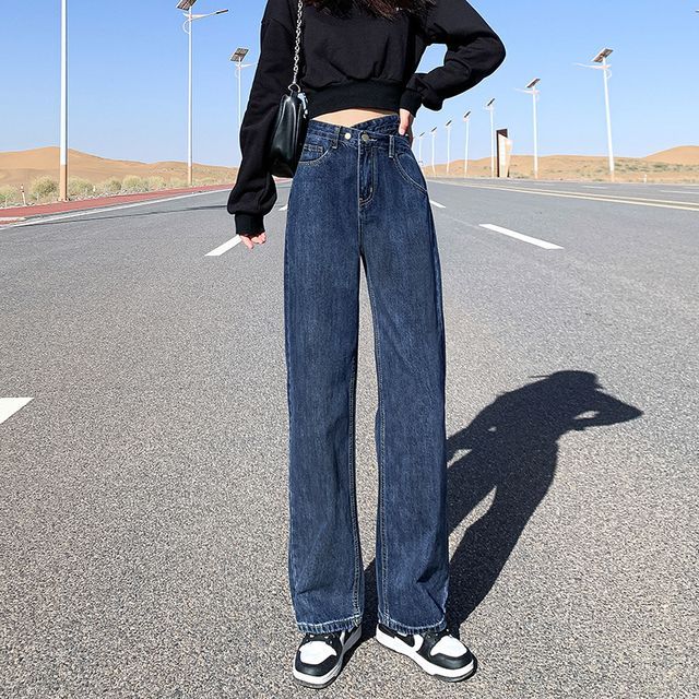 High Waist Asymmetrical Loose Fit Jeans 