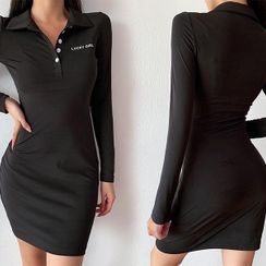 UUZONE - Letter Embroidered Polo Dress UUZONE - Letter Embroidered Polo Dress