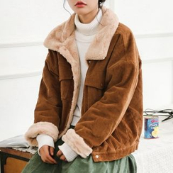 Lady Jean - 抓毛內襯燈芯絨鈕扣夾克 Lady Jean - 抓毛內襯燈芯絨鈕扣夾克