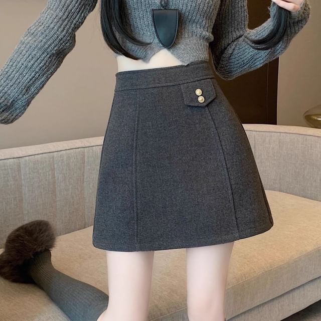 Magimomo-High Rise Plain Mini A-Line Skirt