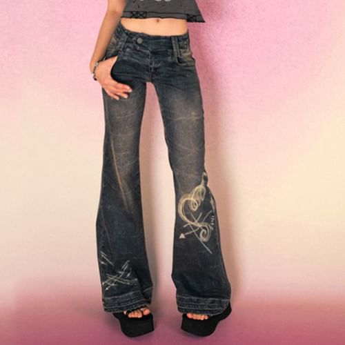 Japanese Streetwear Low Rise Flare Jeans: Aesthetic Y2K Denim