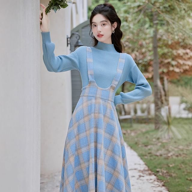 blue semi formal dresses plus size Girls Plaid Jumper (Plaid 53)