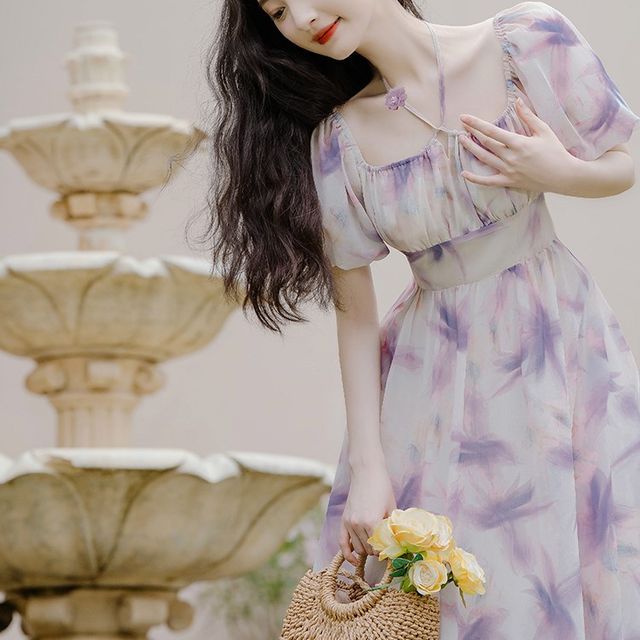 Pantho - Short-Sleeve Floral Midi A-Line Dress | YesStyle Pantho - Short-Sleeve Floral Midi A-Line Dress | YesStyle