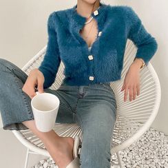DABAGIRL - Square-Button Furry Cardigan DABAGIRL - Square-Button Furry Cardigan