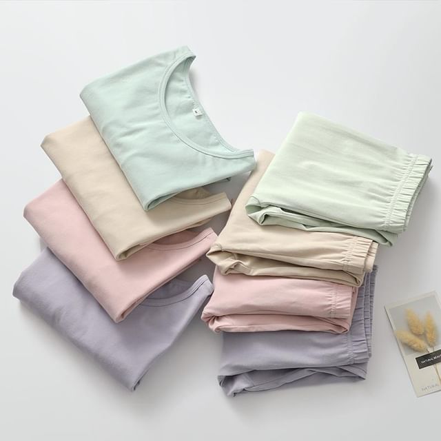 Dazzli-Long-Sleeve Plain Pajama Top Pants