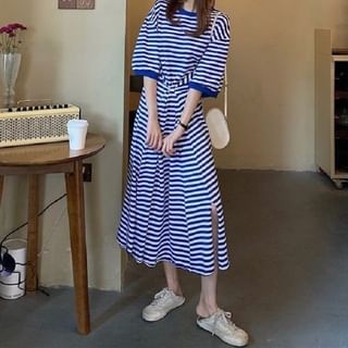 Cloud Nine 3/4-Sleeve Crewneck Striped Maxi T-Shirt Dress Sale