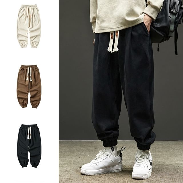 Phoneus-Drawstring Waist Plain Harem Pants