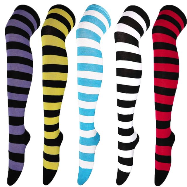 Kinoxslone-Striped Over The Knee Socks