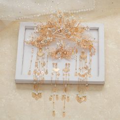 la Himi - Set: Wedding Branches Tiara + Hair Stick + Hair Clip + Fringed Earring la Himi - Set: Wedding Branches Tiara + Hair Stick + Hair Clip + Fringed Earring