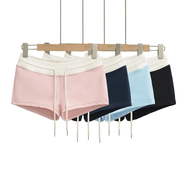 Asiris-Drawstring Waist Two Tone Hot Pants