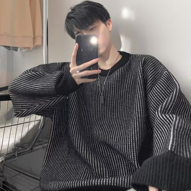 Dukakis-Crew Neck Striped Oversized Sweater